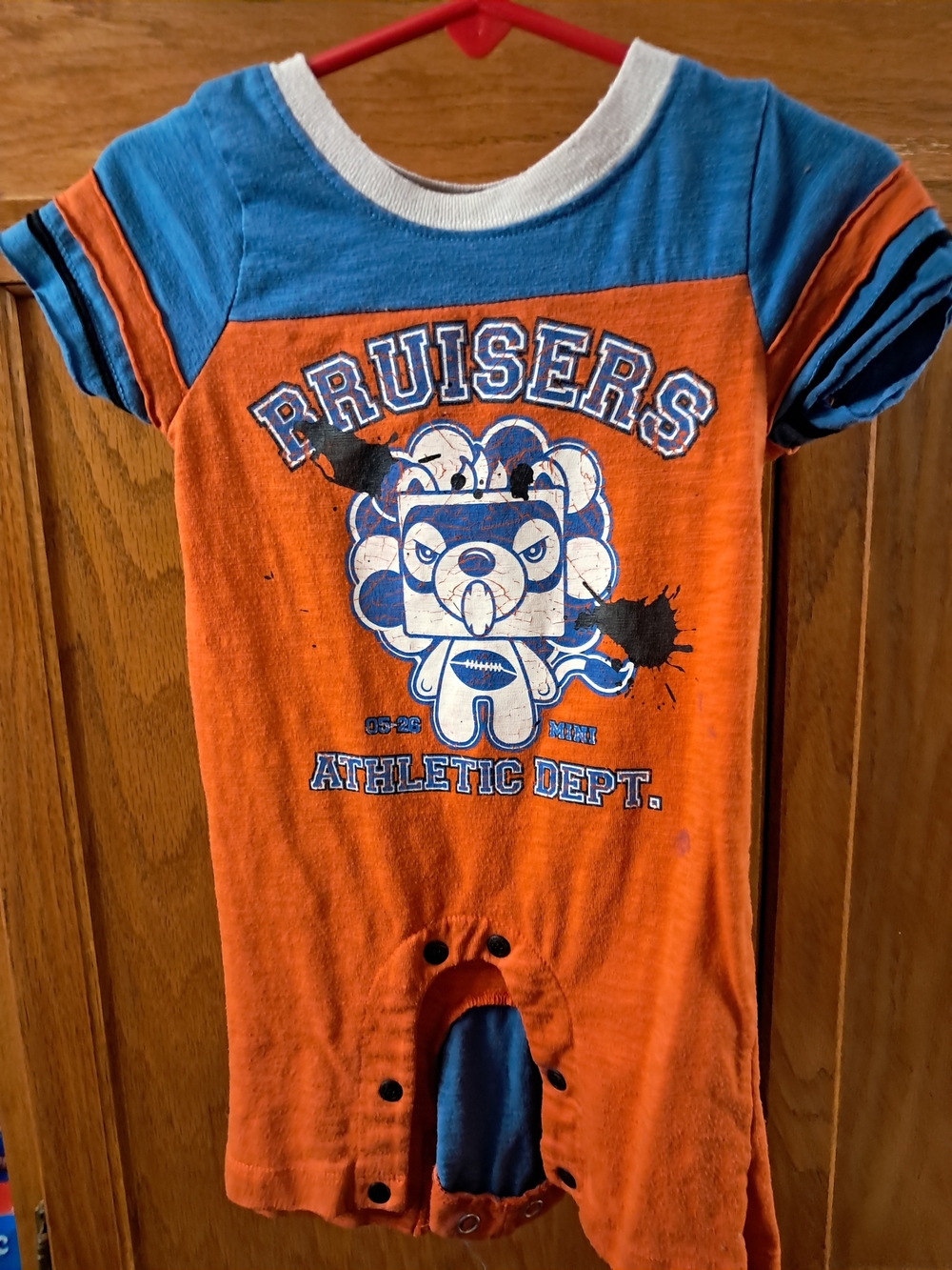 Harajuku Mini Kids Orange & Blue 'Bruisers Athletic Dept.' One-Piece Romper